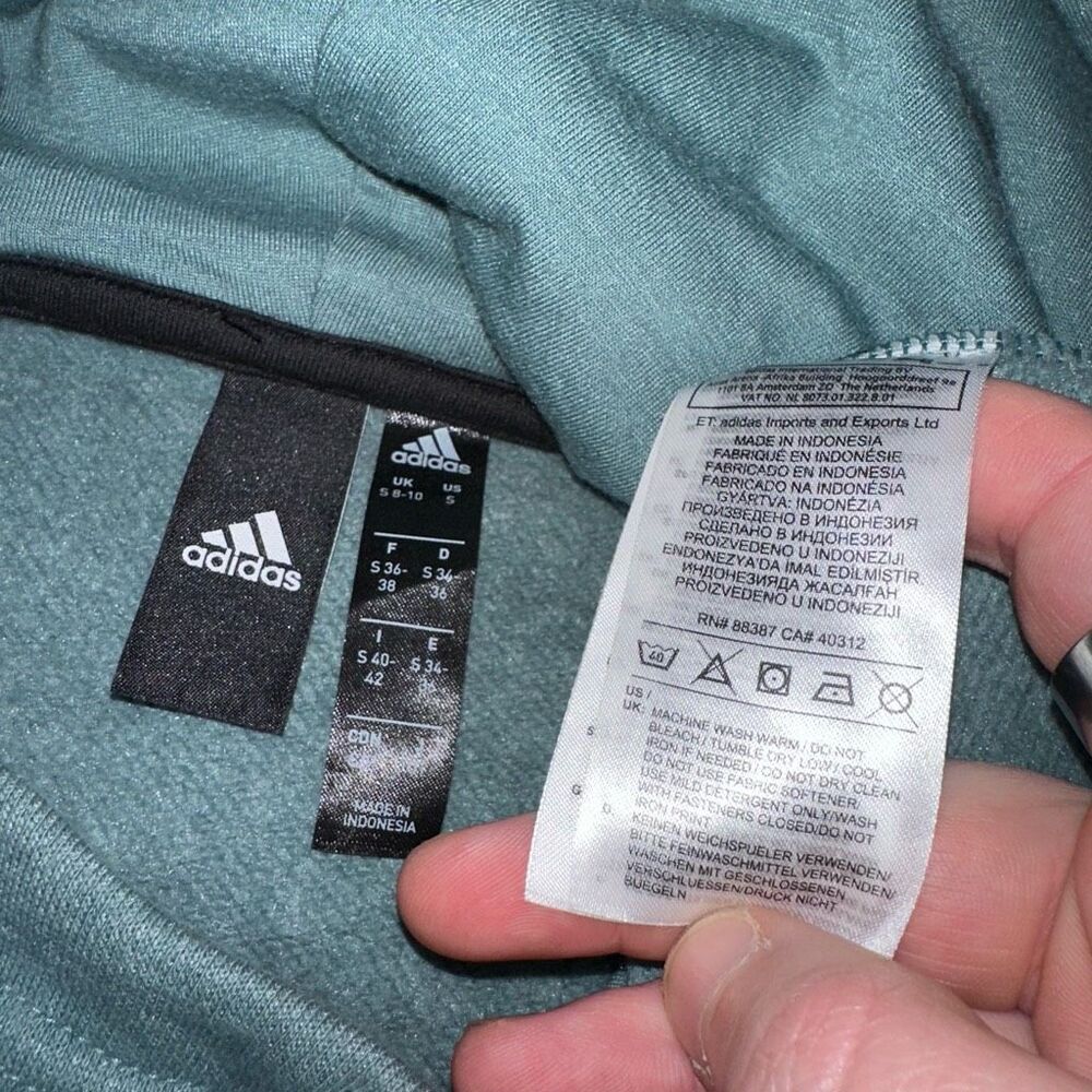 Adidas Small Hooded Drawstring Womens Sweatshirt Green White EUC - Picture 6 of 10